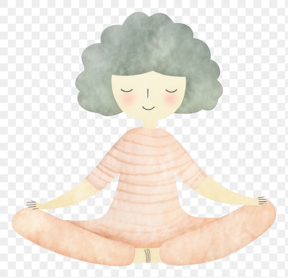 PNG Girl character meditating drawing sketch white background. AI generated Image by rawpixel.