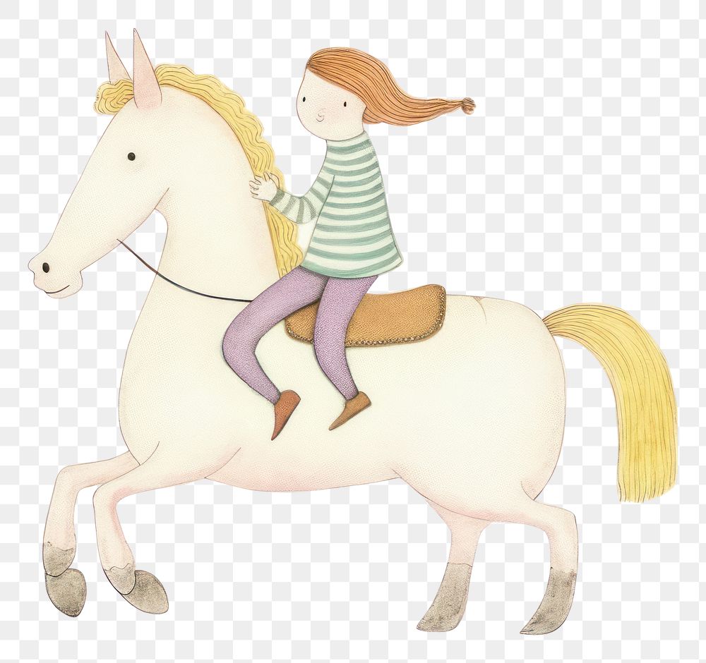 PNG Girl character riding unicorn drawing animal mammal. AI generated Image by rawpixel.