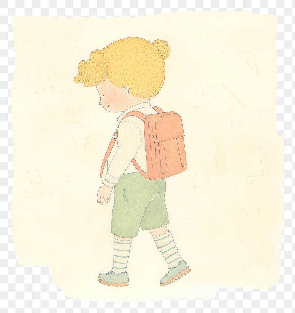 PNG Kid character drawing sketch bag. 