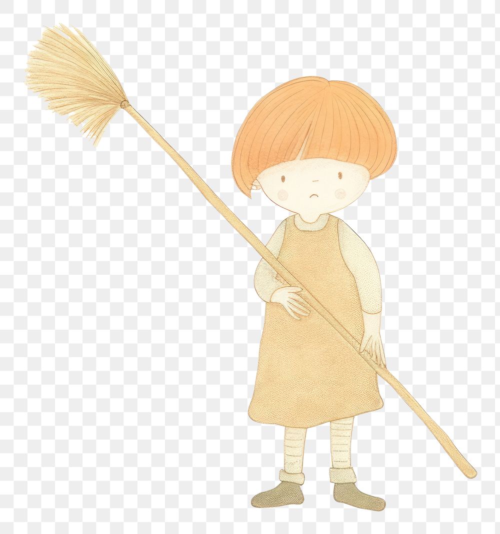 PNG Kid character holding broomstick cleaning white background creativity. AI generated Image by rawpixel.