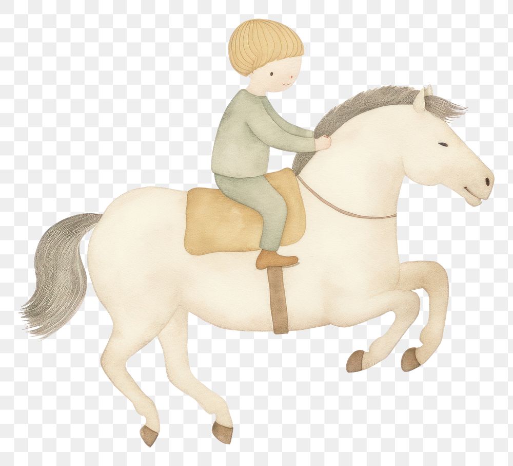 PNG Kid character riding a horse animal mammal white background. AI generated Image by rawpixel.