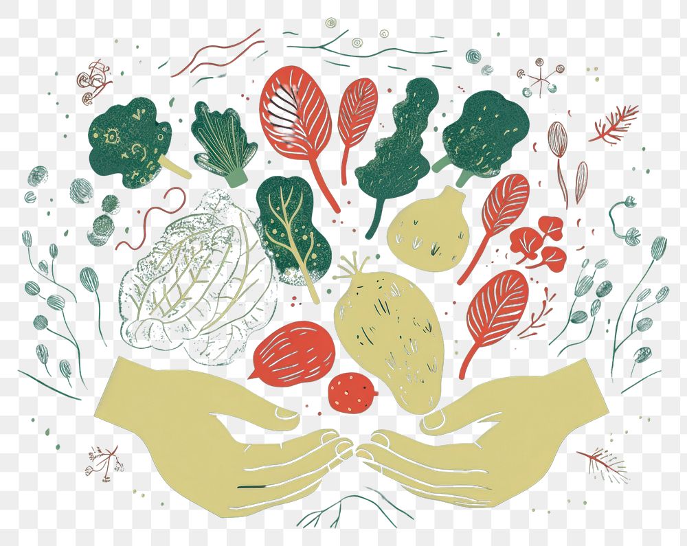 PNG  Hands holding vegetables graphics green plant. AI generated Image by rawpixel.