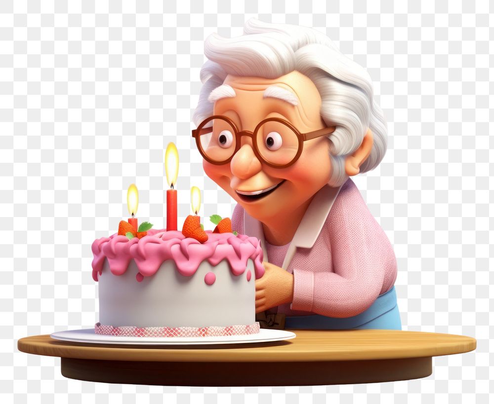 PNG Grandma blowing cake birthday dessert food. AI generated Image by rawpixel.