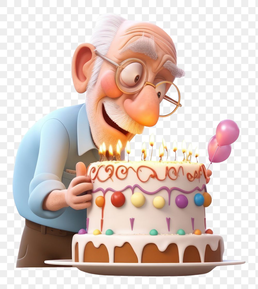 PNG Grandpa blowing cake birthday dessert party. AI generated Image by rawpixel.