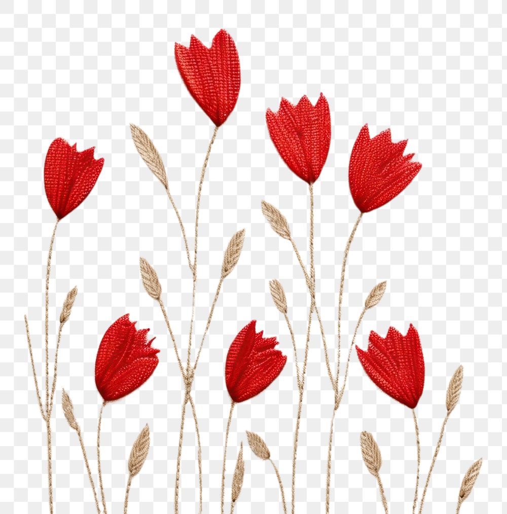 PNG Little red tulips pattern backgrounds embroidery. AI generated Image by rawpixel.