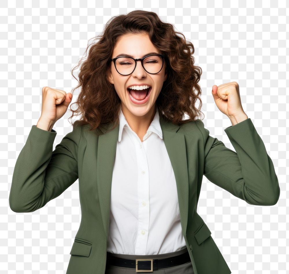 PNG Business woman laughing shouting glasses