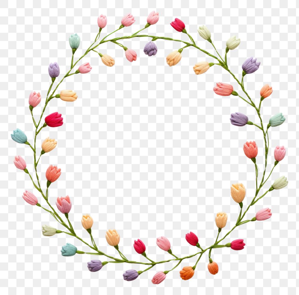 PNG Little Tulips circle border pattern embroidery wreath. AI generated Image by rawpixel.
