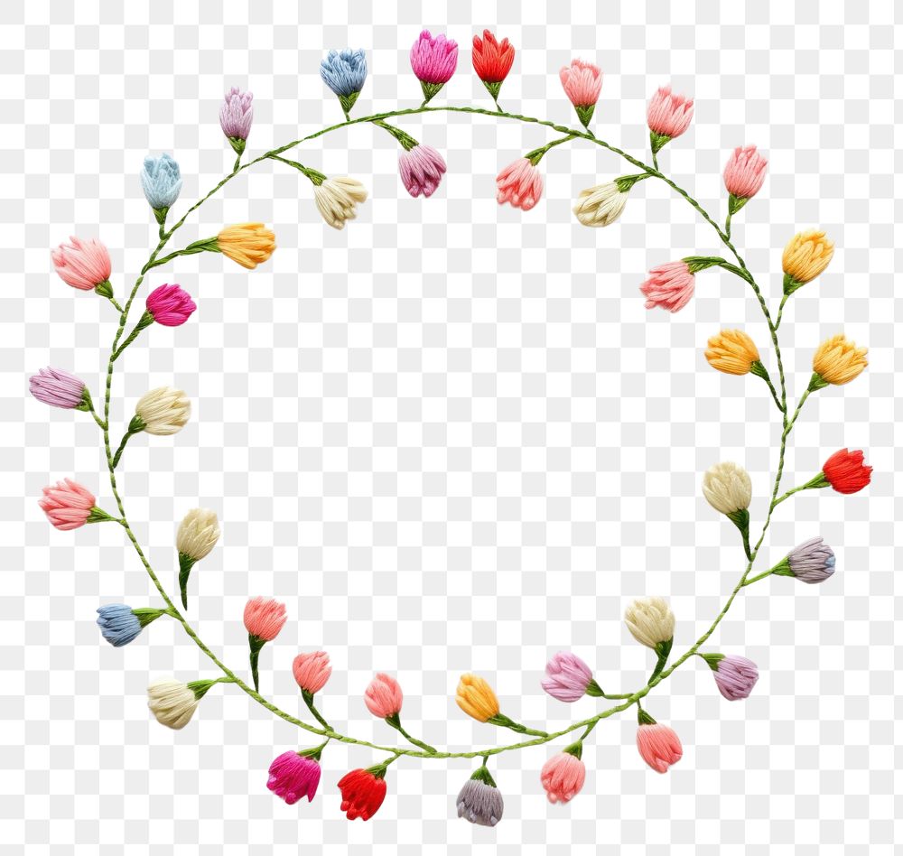 PNG Little Tulips circle border pattern embroidery wreath