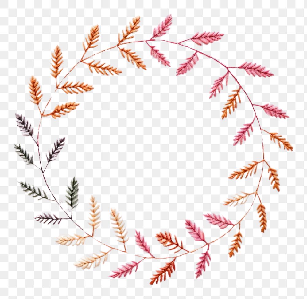 PNG Little Autumn leaves circle border pattern embroidery art. AI generated Image by rawpixel.