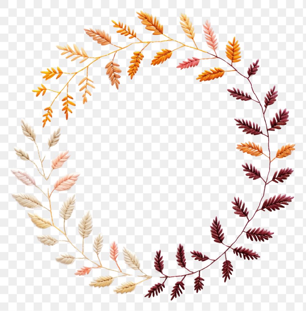 PNG Little Autumn leaves circle border pattern embroidery plant. AI generated Image by rawpixel.