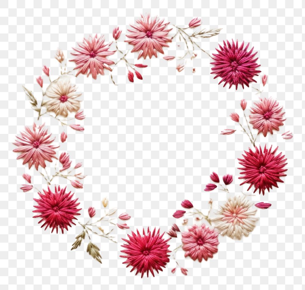 PNG Little Dahlia flowers circle border embroidery pattern wreath. AI generated Image by rawpixel.