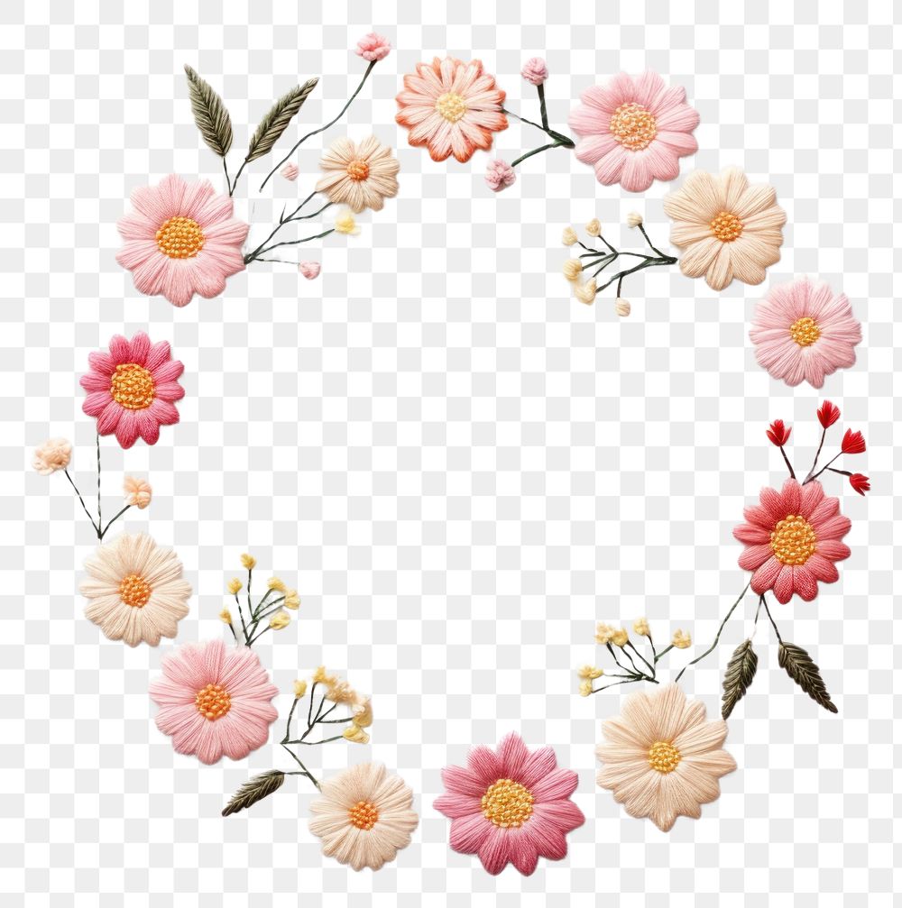 PNG Little Dahlia flowers circle border embroidery pattern wreath