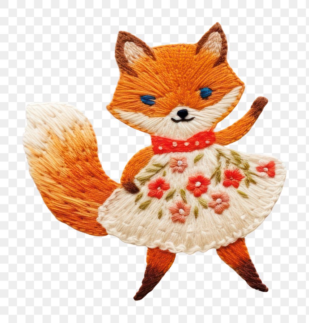 PNG Red fox dancing embroidery pattern textile. AI generated Image by rawpixel.