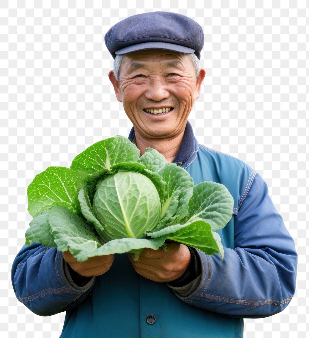 PNG Happy asian farmer vegetable portrait cabbage. AI generated Image by rawpixel.
