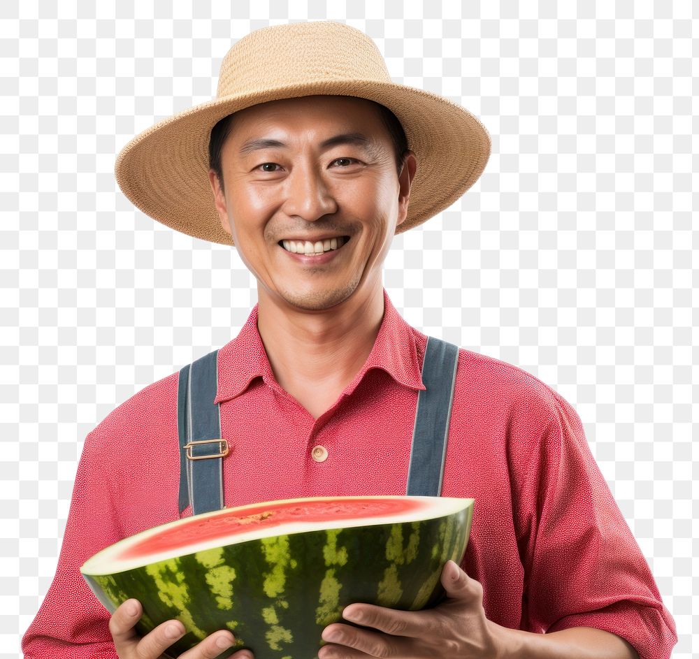 PNG Happy asian farmer watermelon portrait holding. AI generated Image by rawpixel.