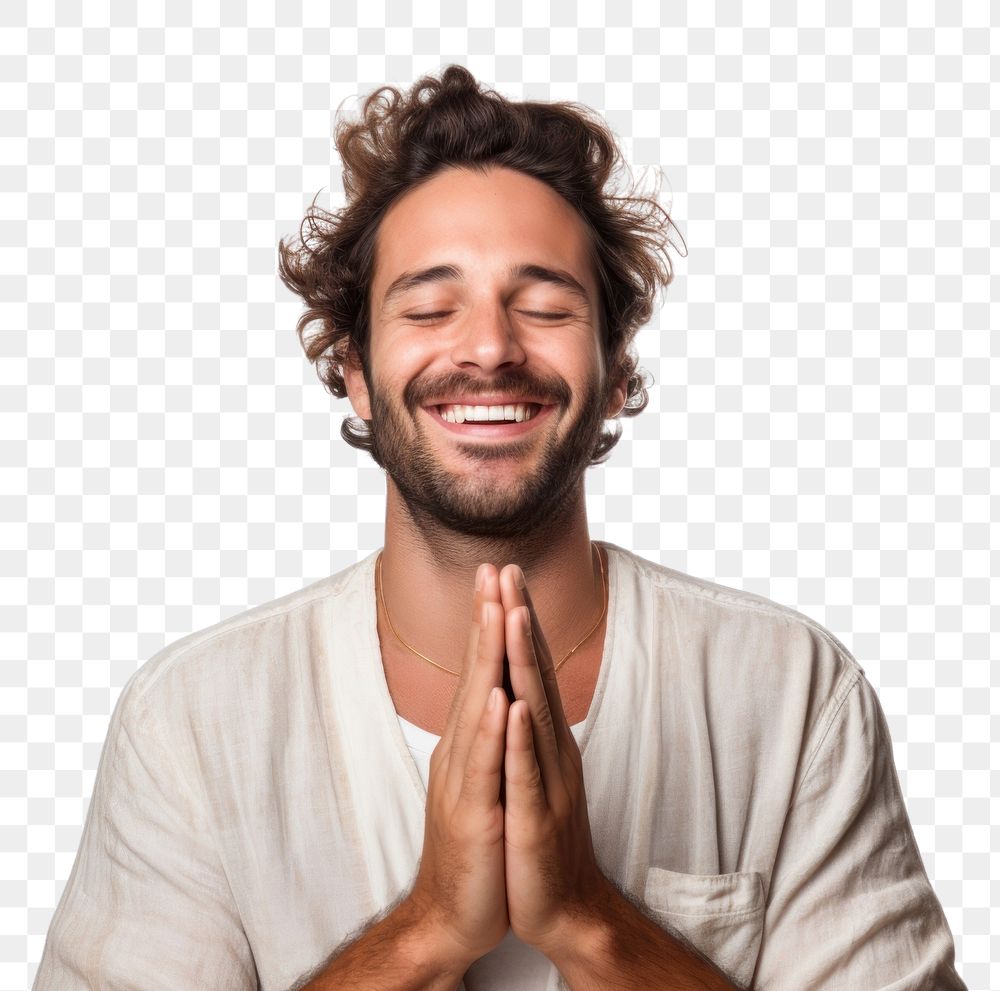 PNG Happy smiling man relaxation meditating laughing. AI generated Image by rawpixel.