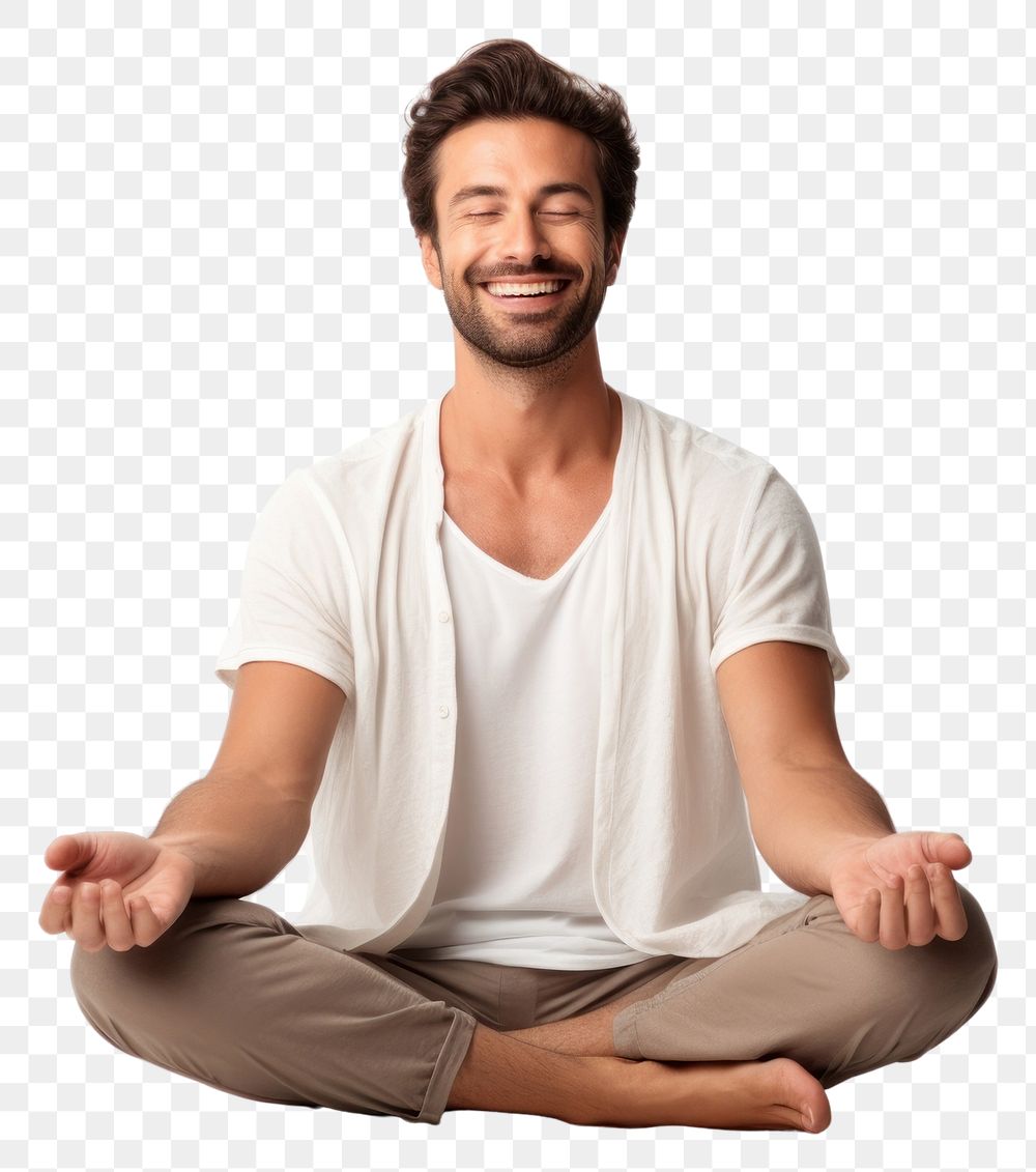 PNG Happy smiling man meditating relaxation portrait. AI generated Image by rawpixel.