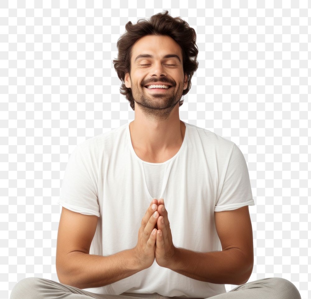 PNG Happy smiling man meditating relaxation portrait. AI generated Image by rawpixel.