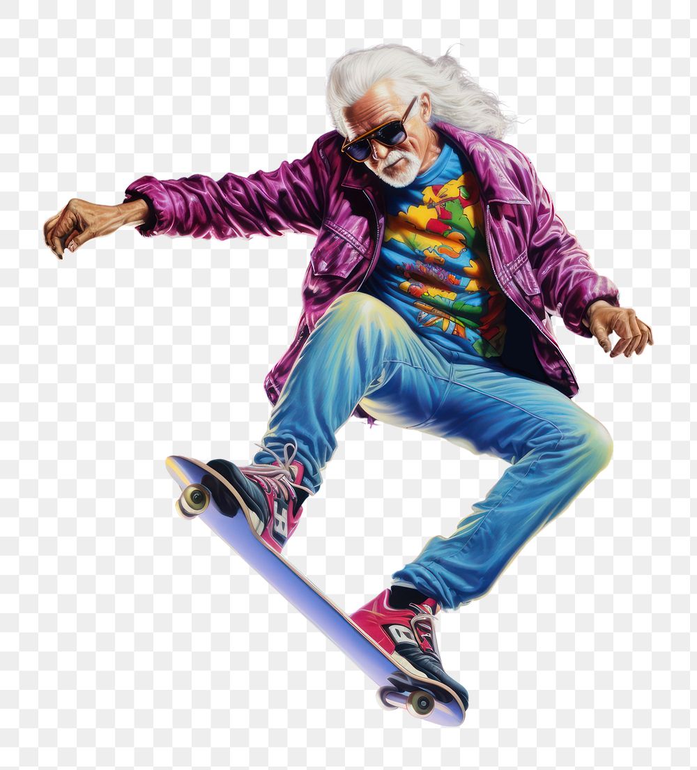 PNG A old man from the 1970s playing skateboard snowboarding footwear sports