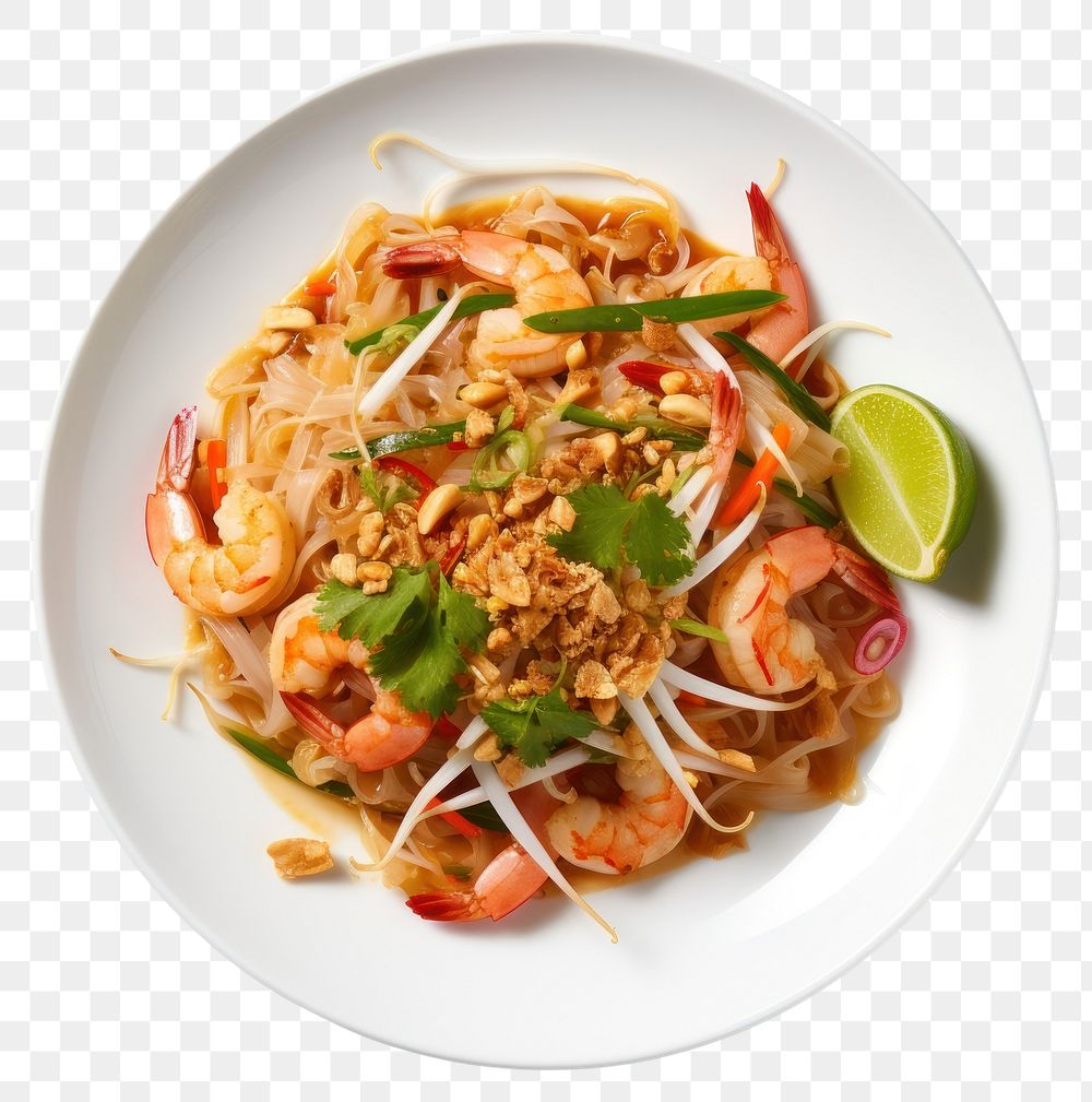 PNG Pad thai noodle pasta plate. AI generated Image by rawpixel.