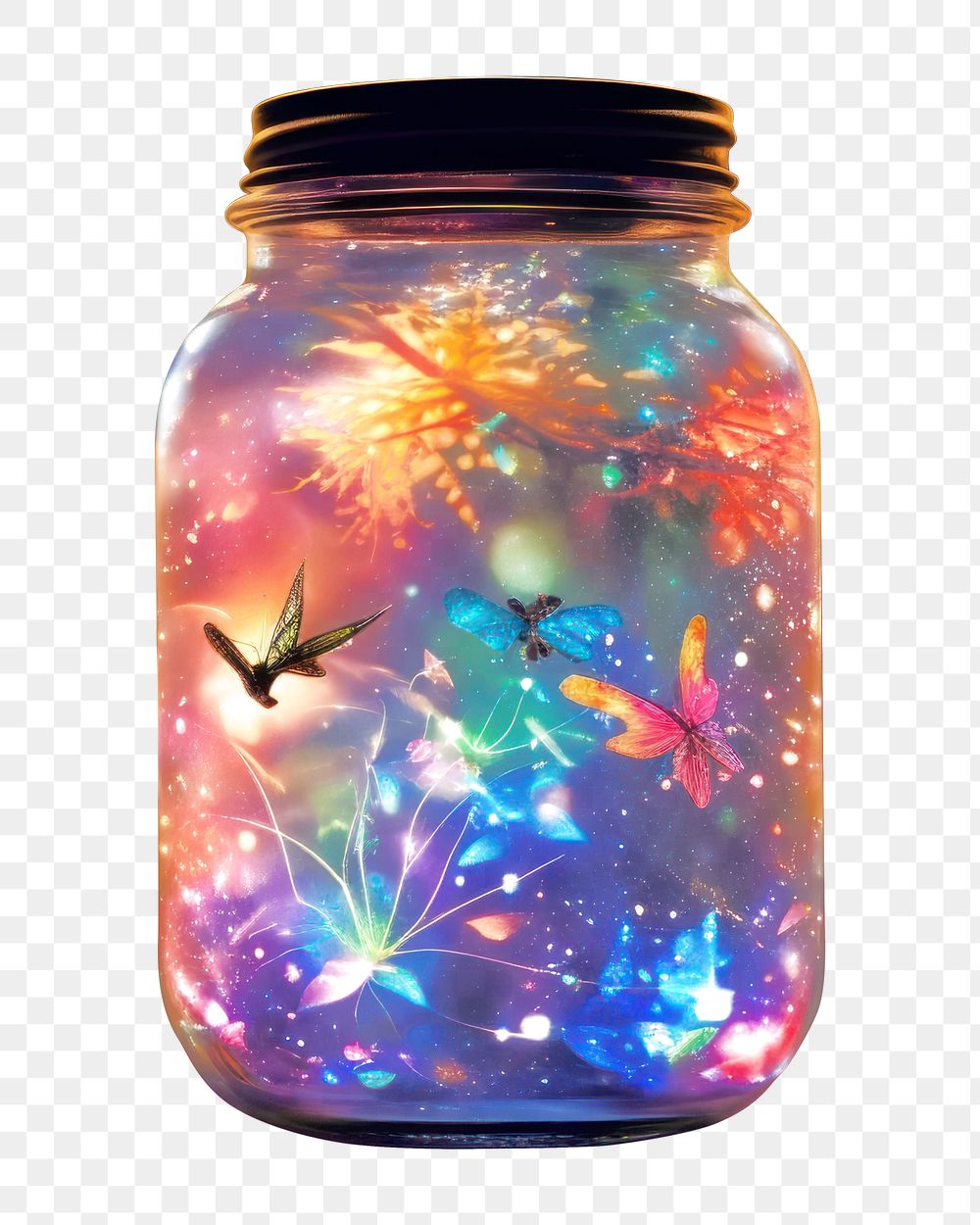 PNG Fireflies in a jar illuminated transparent celebration. AI generated Image by rawpixel.