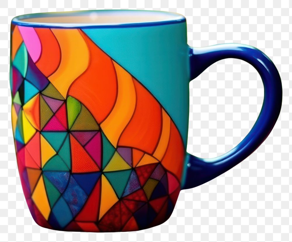 PNG Pieced together mug drink cup art. AI generated Image by rawpixel.