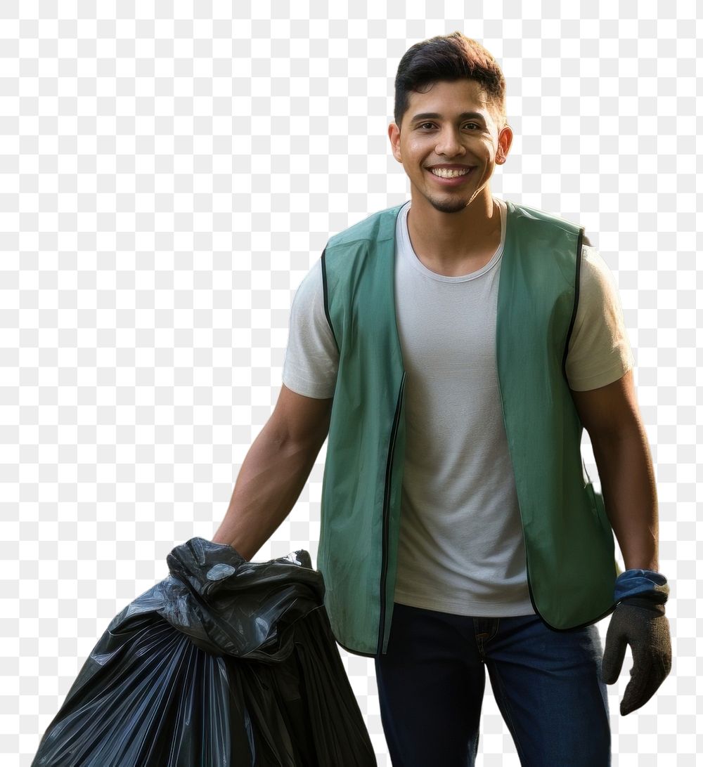PNG A young Latino environmentalist leading a community cleanup campaign outdoors walking hiking. AI generated Image by…
