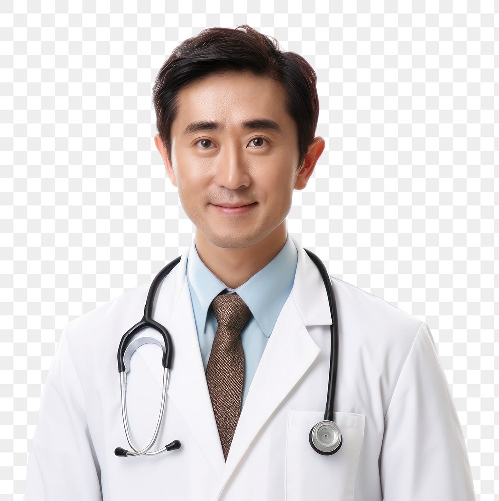 PNG Asian doctor simple looking adult white background stethoscope. AI generated Image by rawpixel.