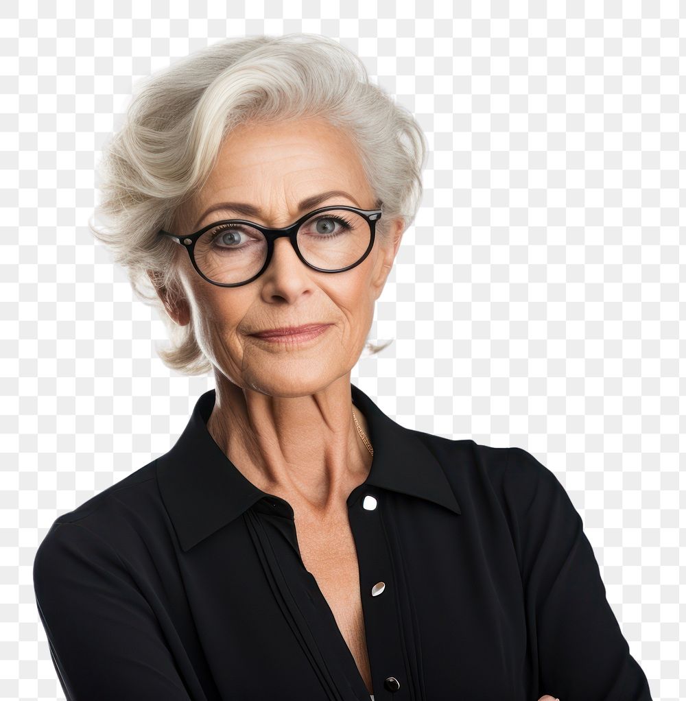 PNG Business woman older modern portrait glasses adult. AI generated Image by rawpixel.