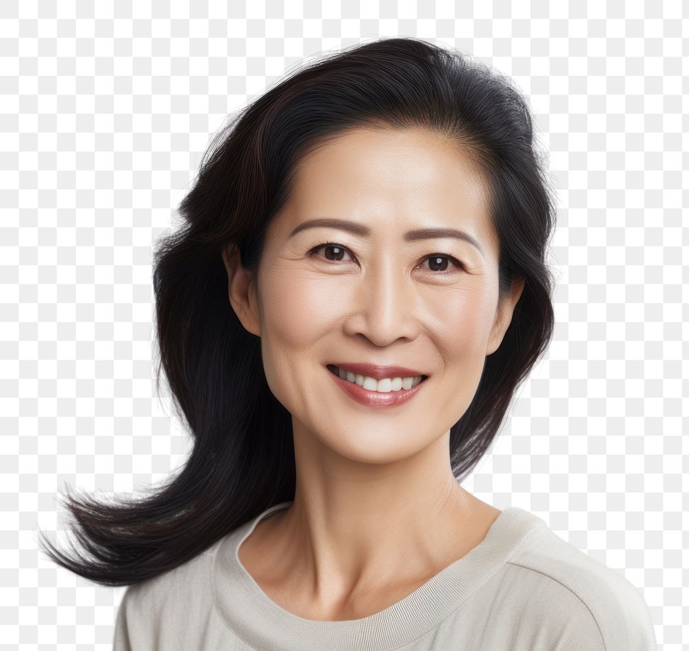 PNG Middle aged modern chinese woman adult smile white background. AI generated Image by rawpixel.