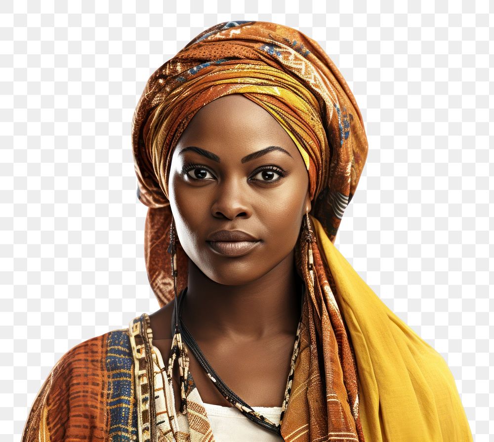 PNG Photo african woman in traditional costume portrait turban adult. AI generated Image by rawpixel.