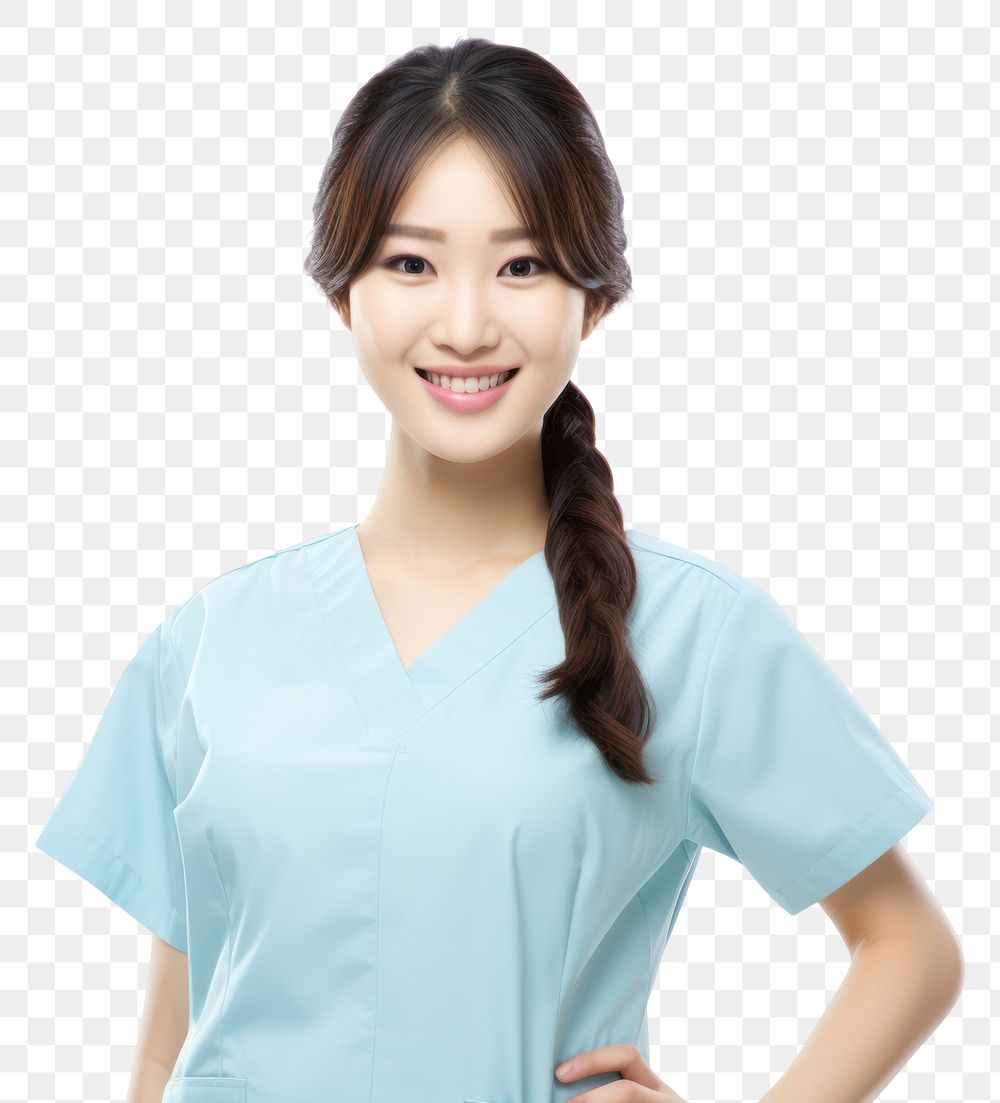 PNG  Female nurse white background stethoscope hairstyle. AI generated Image by rawpixel.