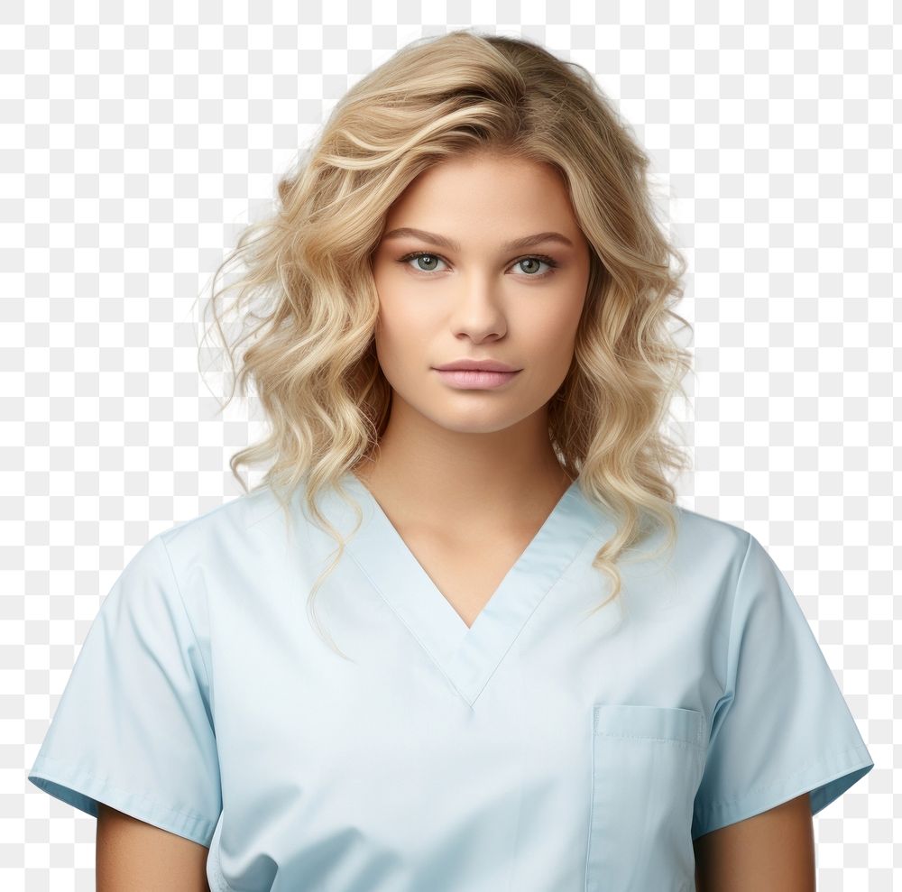 PNG  Young female nurse white background stethoscope hairstyle. AI generated Image by rawpixel.