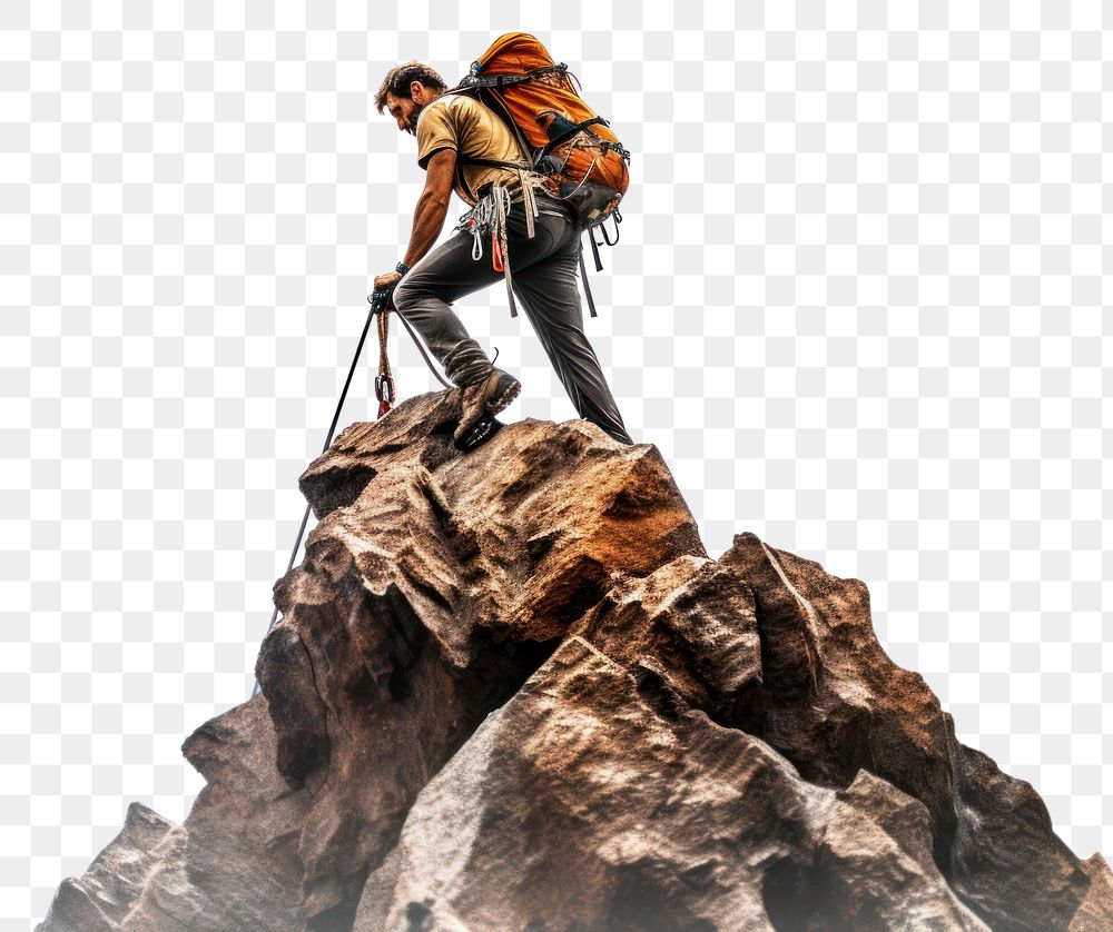 PNG  Mountain climbing adventure backpack outdoors. AI generated Image by rawpixel.