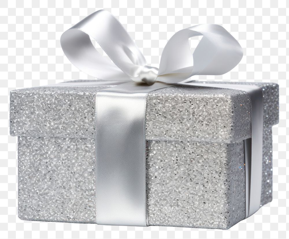 PNG Silver gift box white background celebration anniversary. AI generated Image by rawpixel.