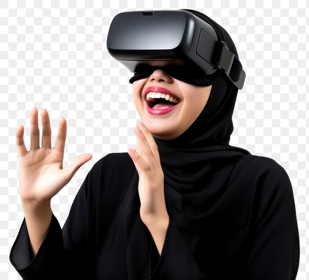 PNG Woman experiencing VR portrait photo hand. AI generated Image by rawpixel.