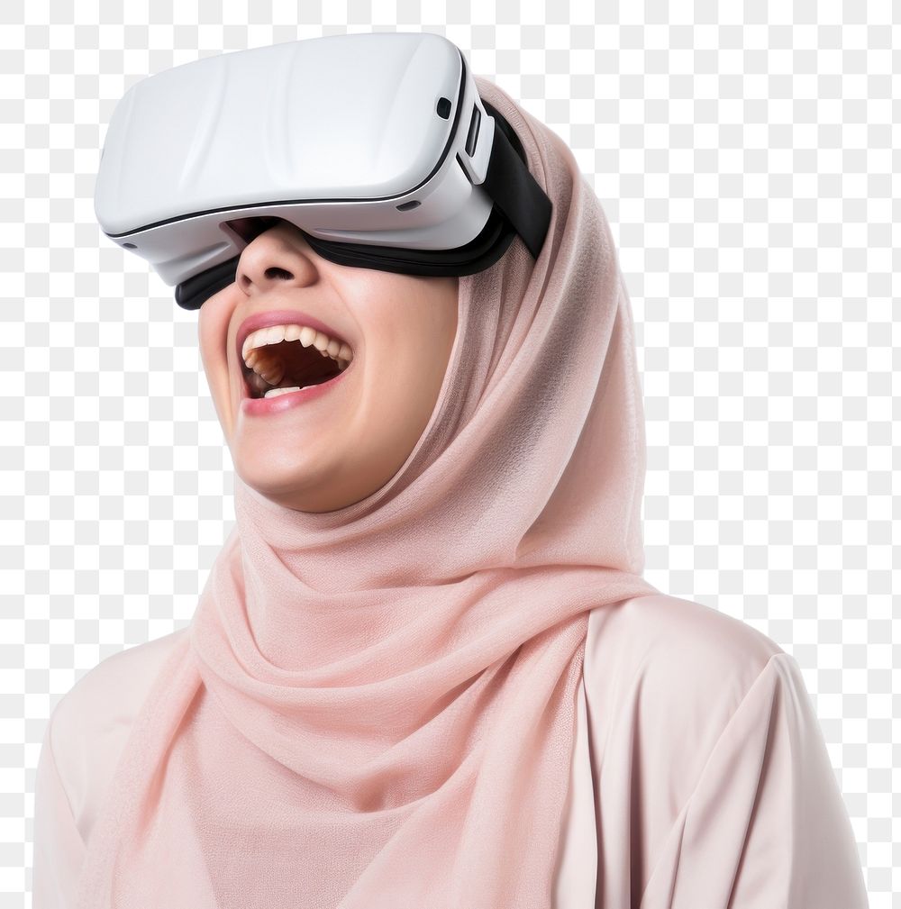 PNG Woman experiencing VR portrait white background technology. AI generated Image by rawpixel.