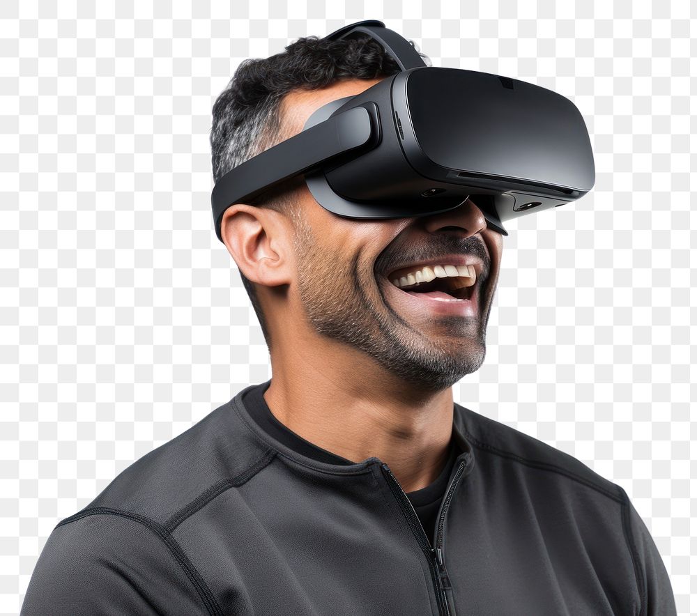PNG Man experiencing VR portrait smiling photo. AI generated Image by rawpixel.