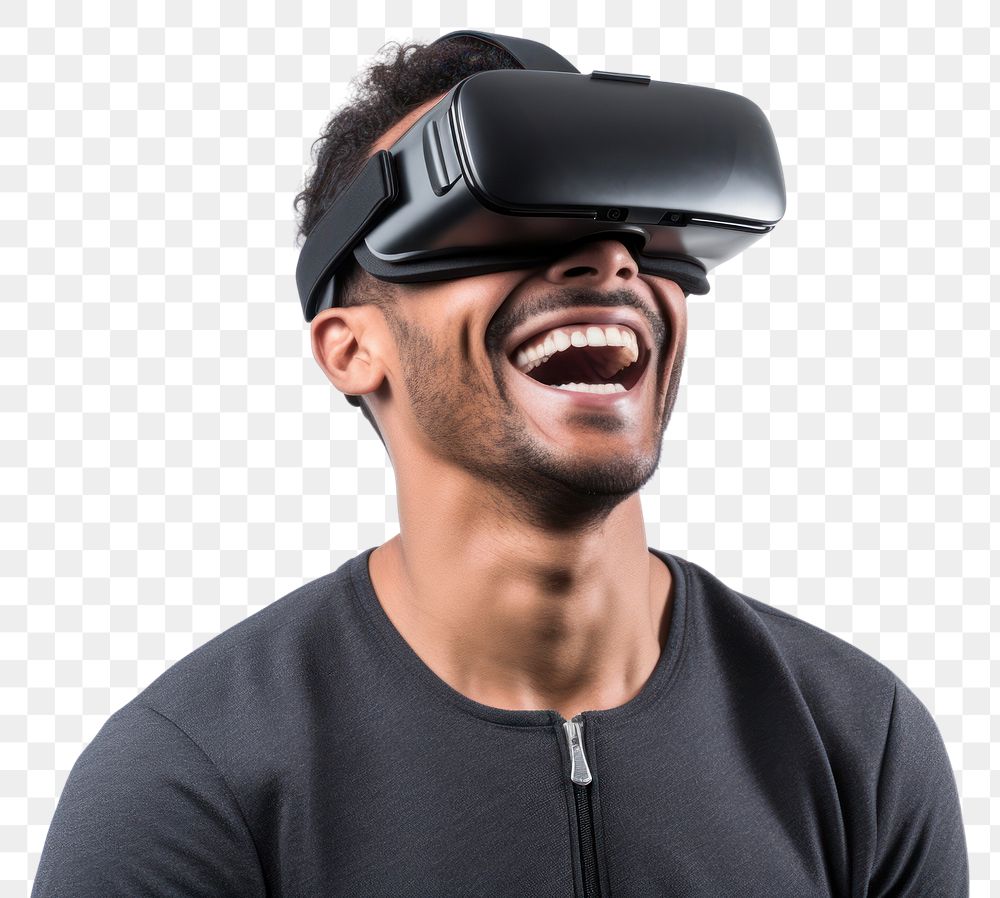 PNG Man experiencing VR portrait smiling white background. AI generated Image by rawpixel.
