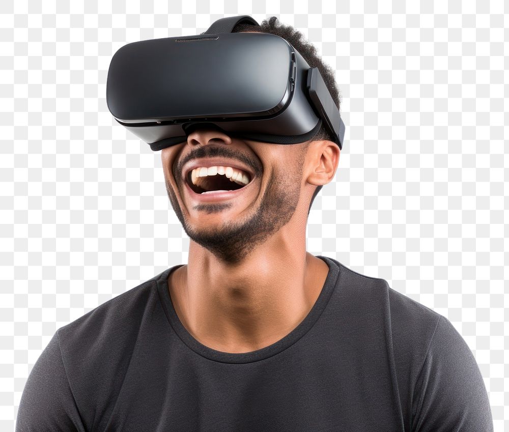 PNG Man experiencing VR portrait white background technology. AI generated Image by rawpixel.