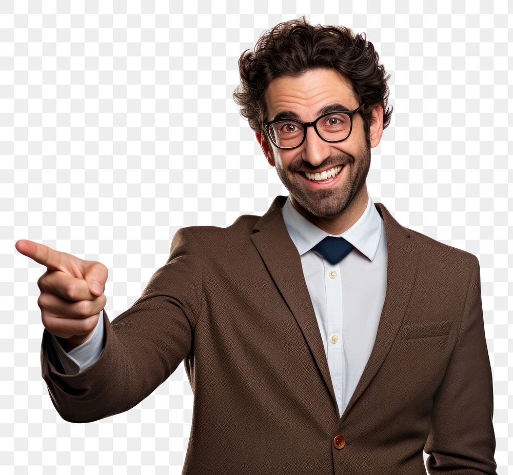PNG  Smiling man hand pointing glasses. AI generated Image by rawpixel.