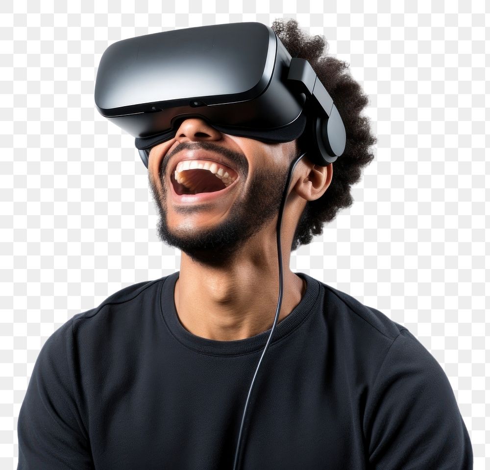 PNG Man experiencing VR portrait smiling white background. AI generated Image by rawpixel.