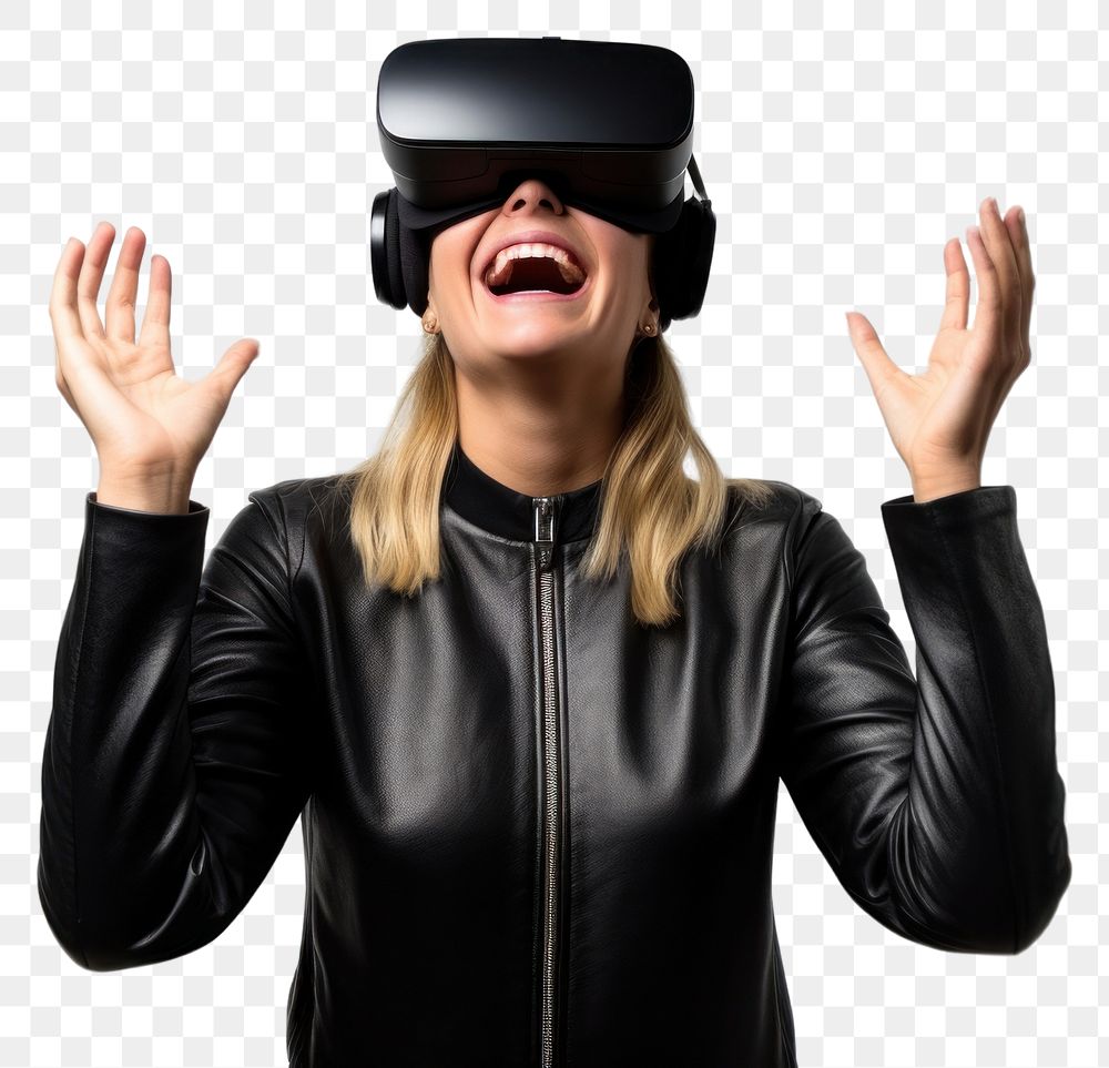 PNG Woman experiencing VR portrait shouting photo. AI generated Image by rawpixel.
