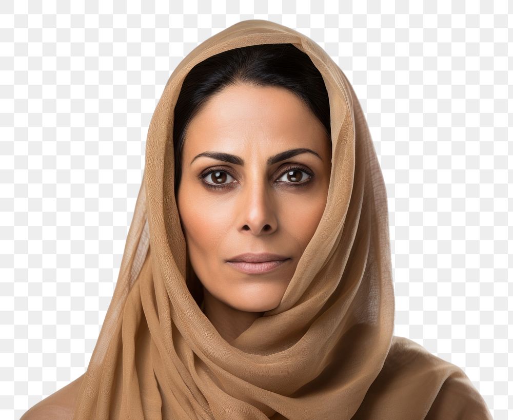 PNG Portrait of a middle aged arab woman scarf photography headscarf. AI generated Image by rawpixel.