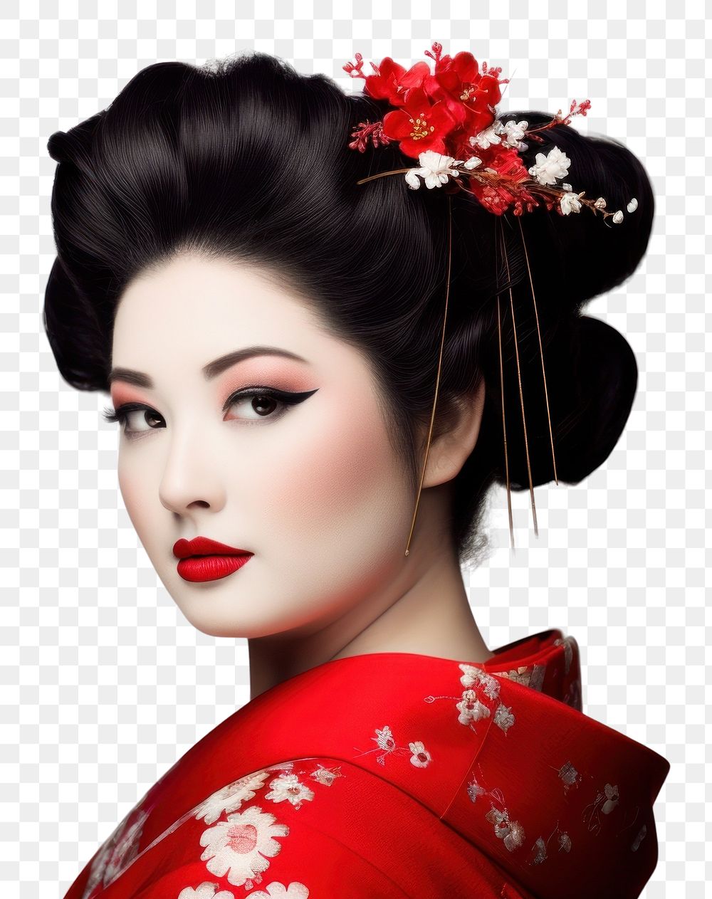 PNG Real japanese geisha photo chubby woman portrait fashion kimono. AI generated Image by rawpixel.