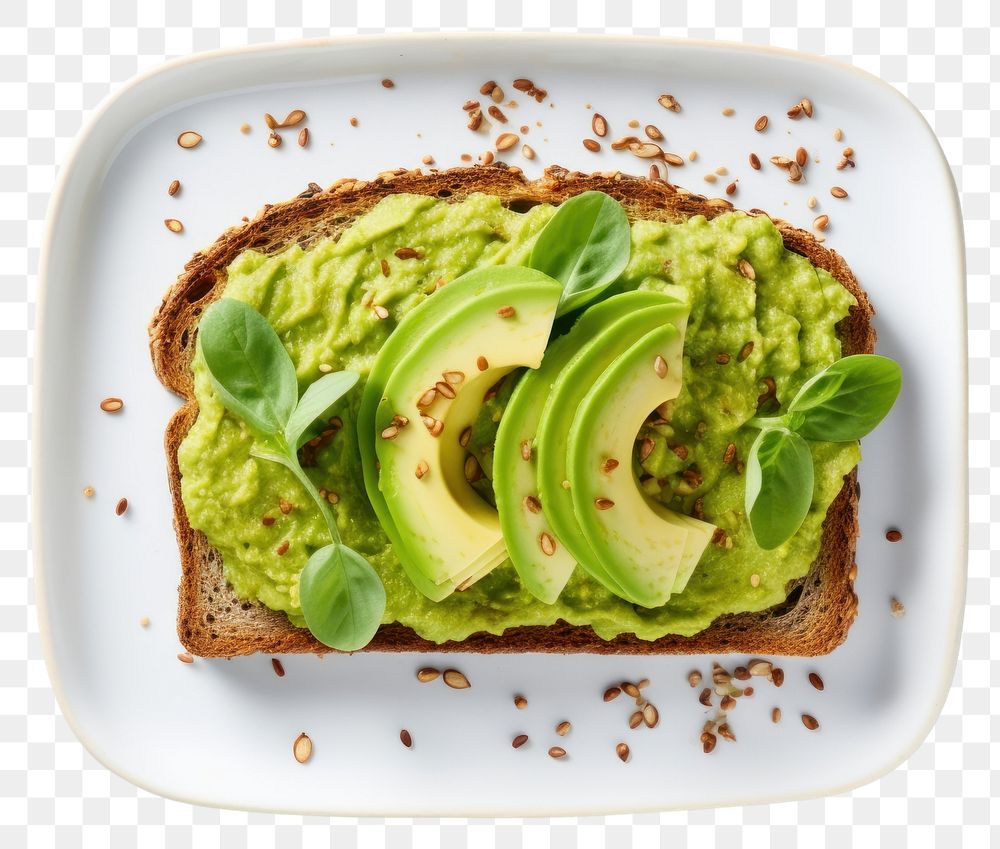 PNG  Avocado toast plate table food. AI generated Image by rawpixel.