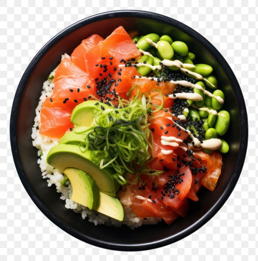 PNG  Poke bowl seafood salmon plate. AI generated Image by rawpixel.