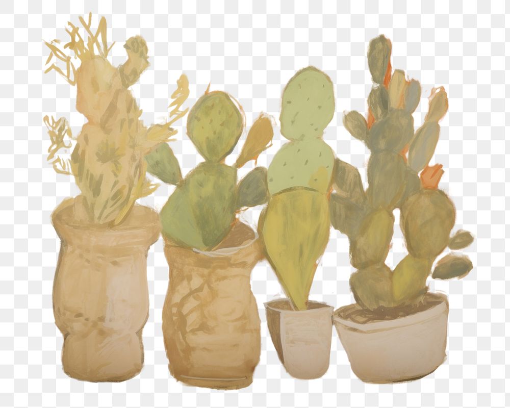 PNG  Cactus in room painting art plant. AI generated Image by rawpixel.