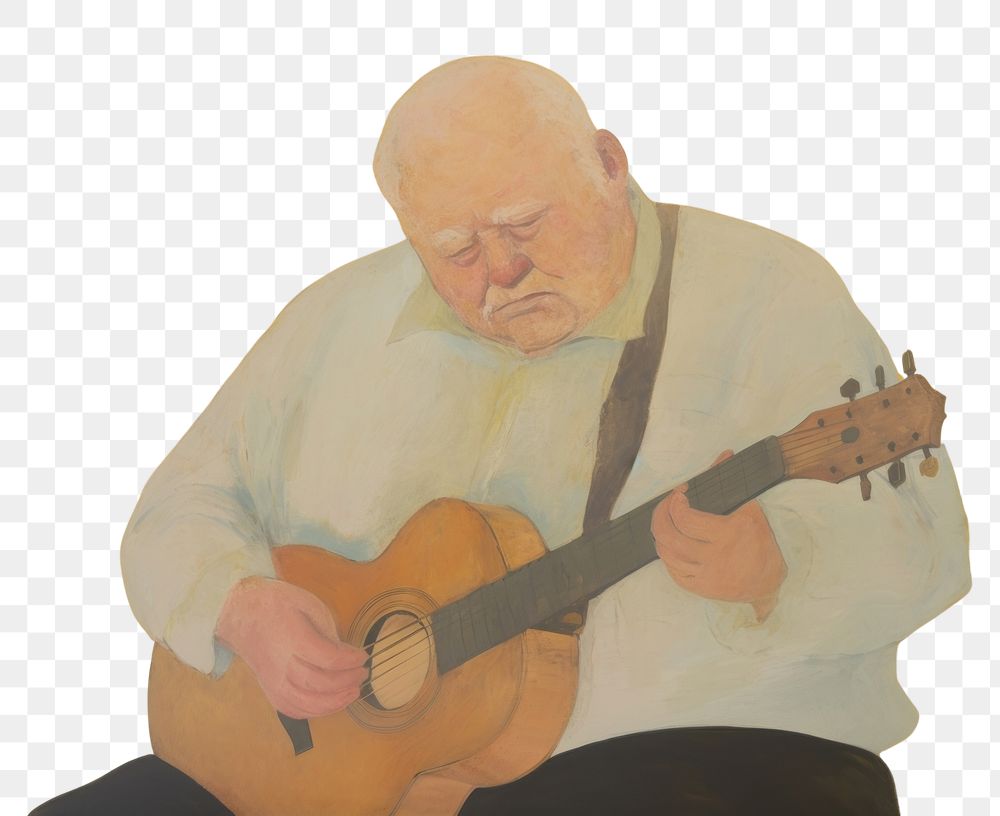 PNG  Chubby old man playing guitar painting art musician. AI generated Image by rawpixel.