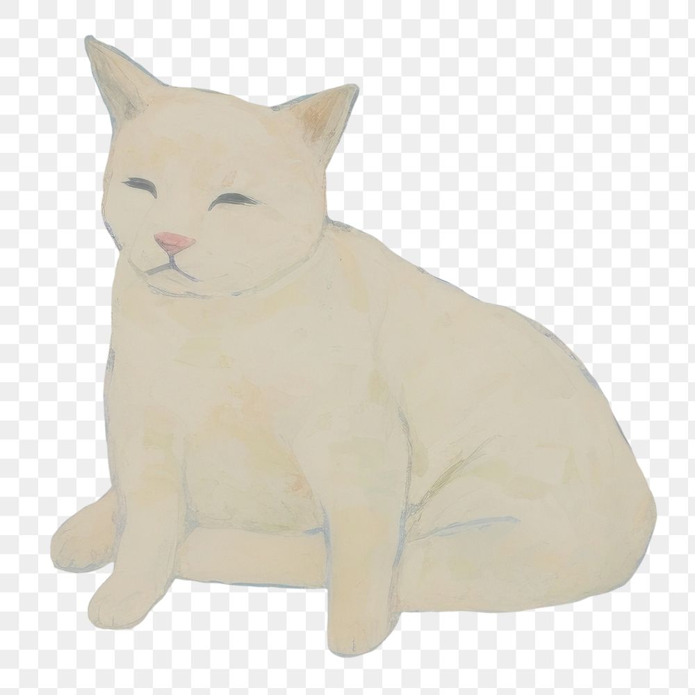 PNG  Cat sitting in blue bed painting art furniture. AI generated Image by rawpixel.